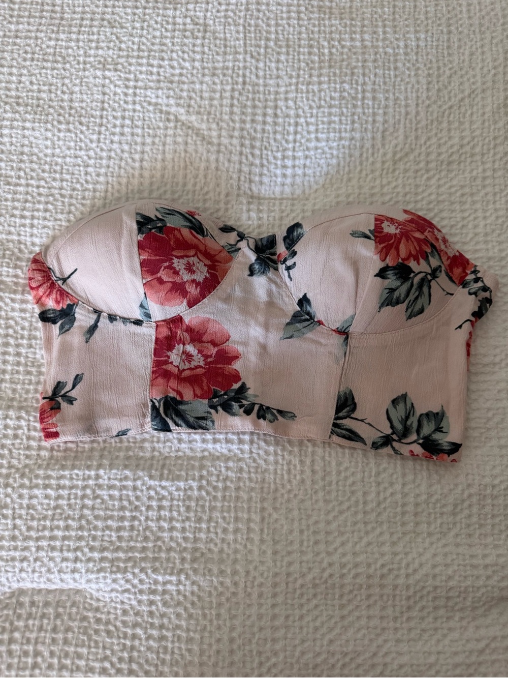 American Eagle Floral Strapless Bustier Crop Top - Blush Pink with pink Flowers